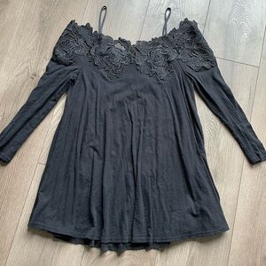 Anthropologie Black Off-the-Shoulder Lace Top